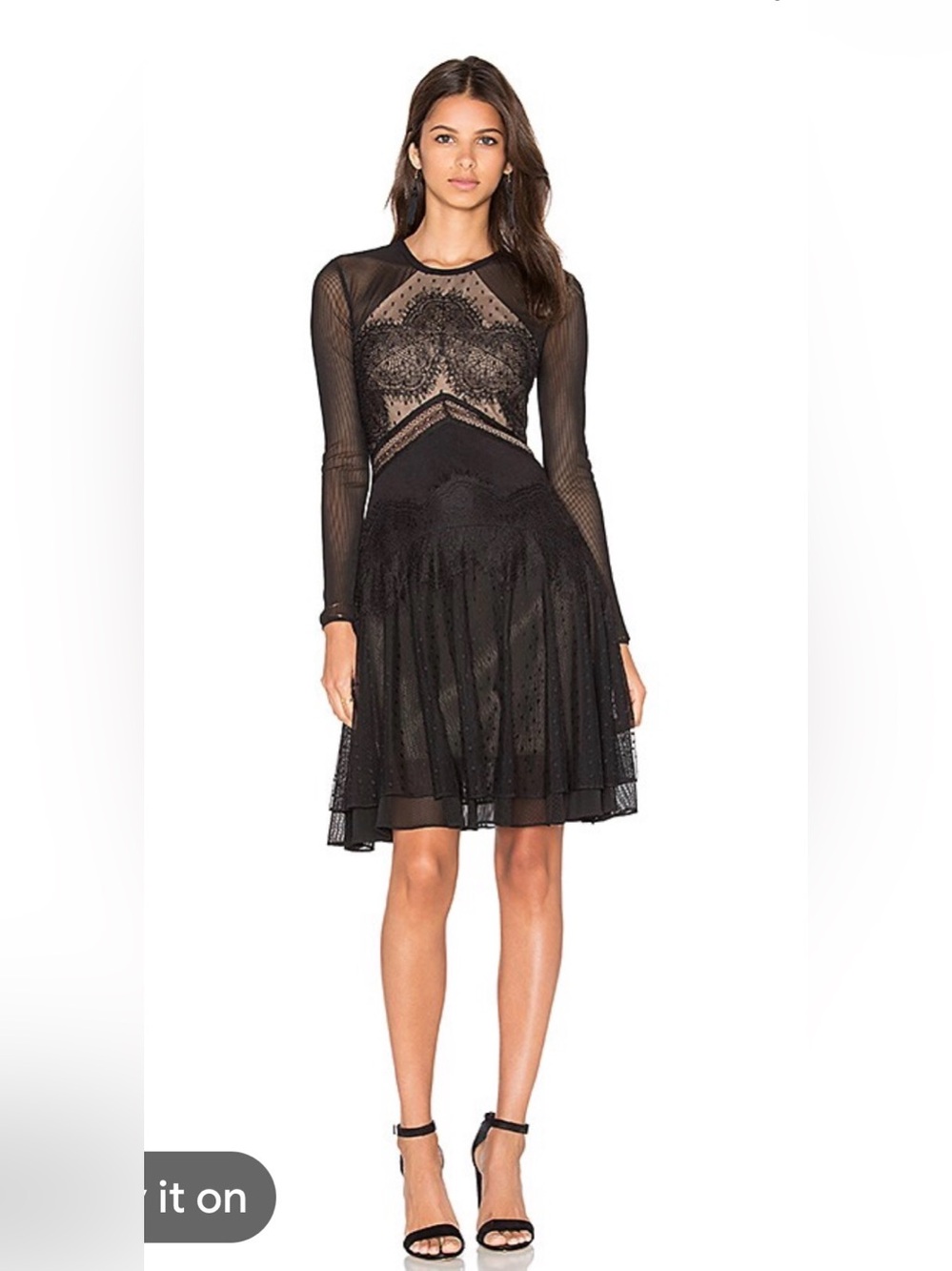 Three Floor Black Lace & Mesh Carola Dress Size 4 NWT